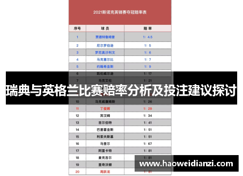 瑞典与英格兰比赛赔率分析及投注建议探讨